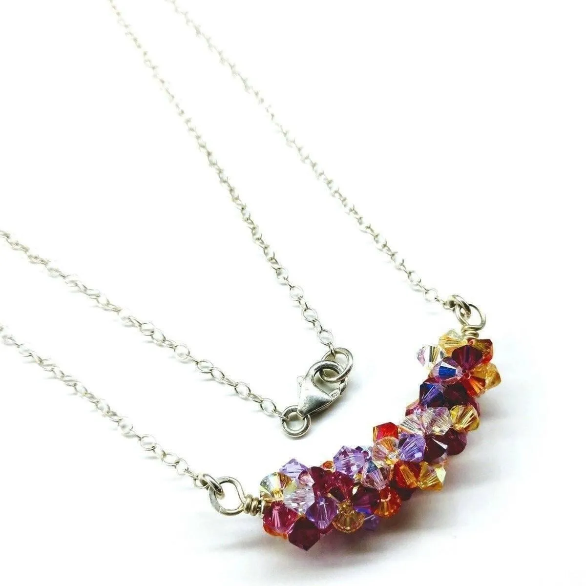 Silver Multi Color Spring Blossom Crystal Necklace
