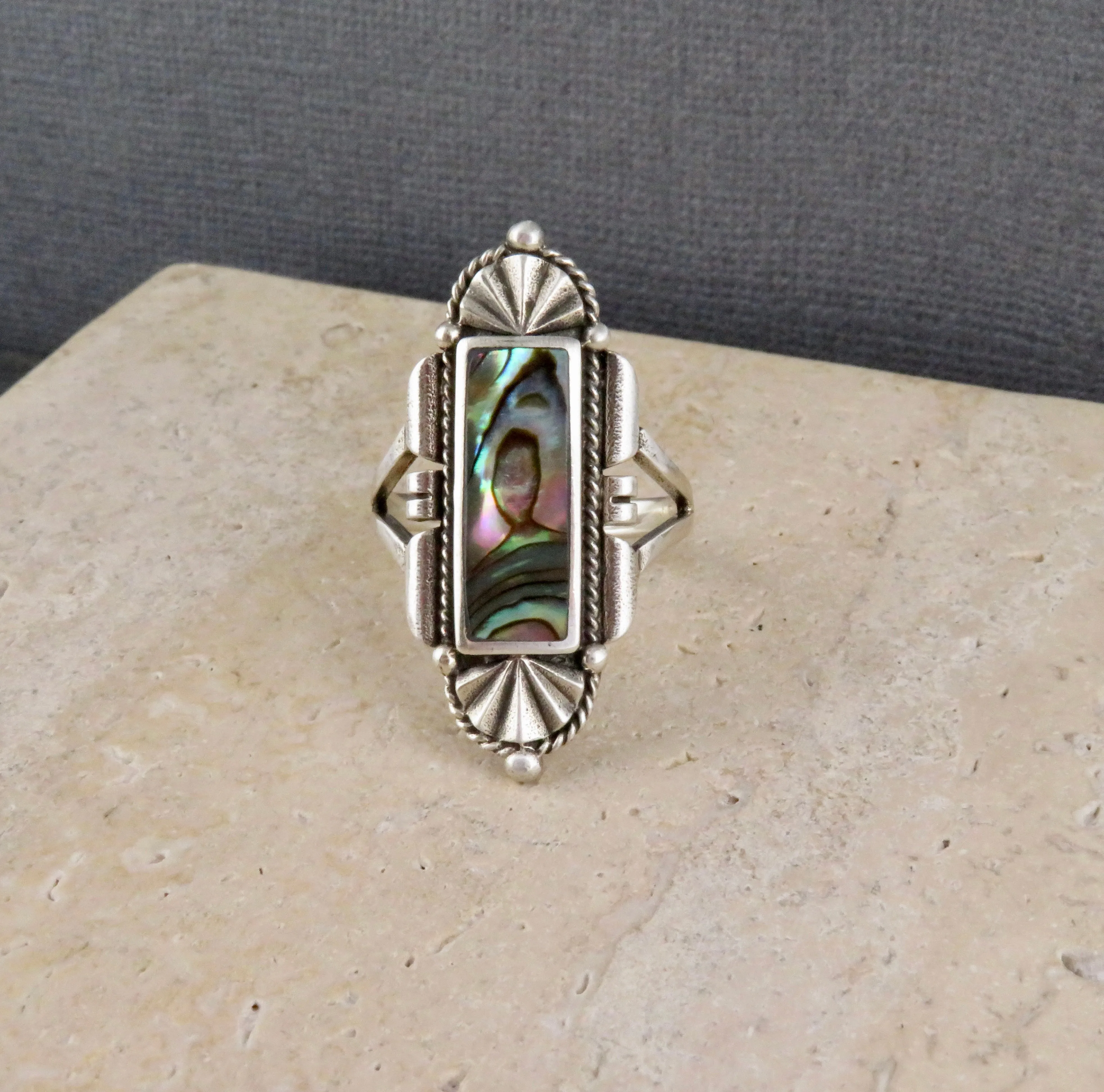 Silver Ornate Abalone Ring