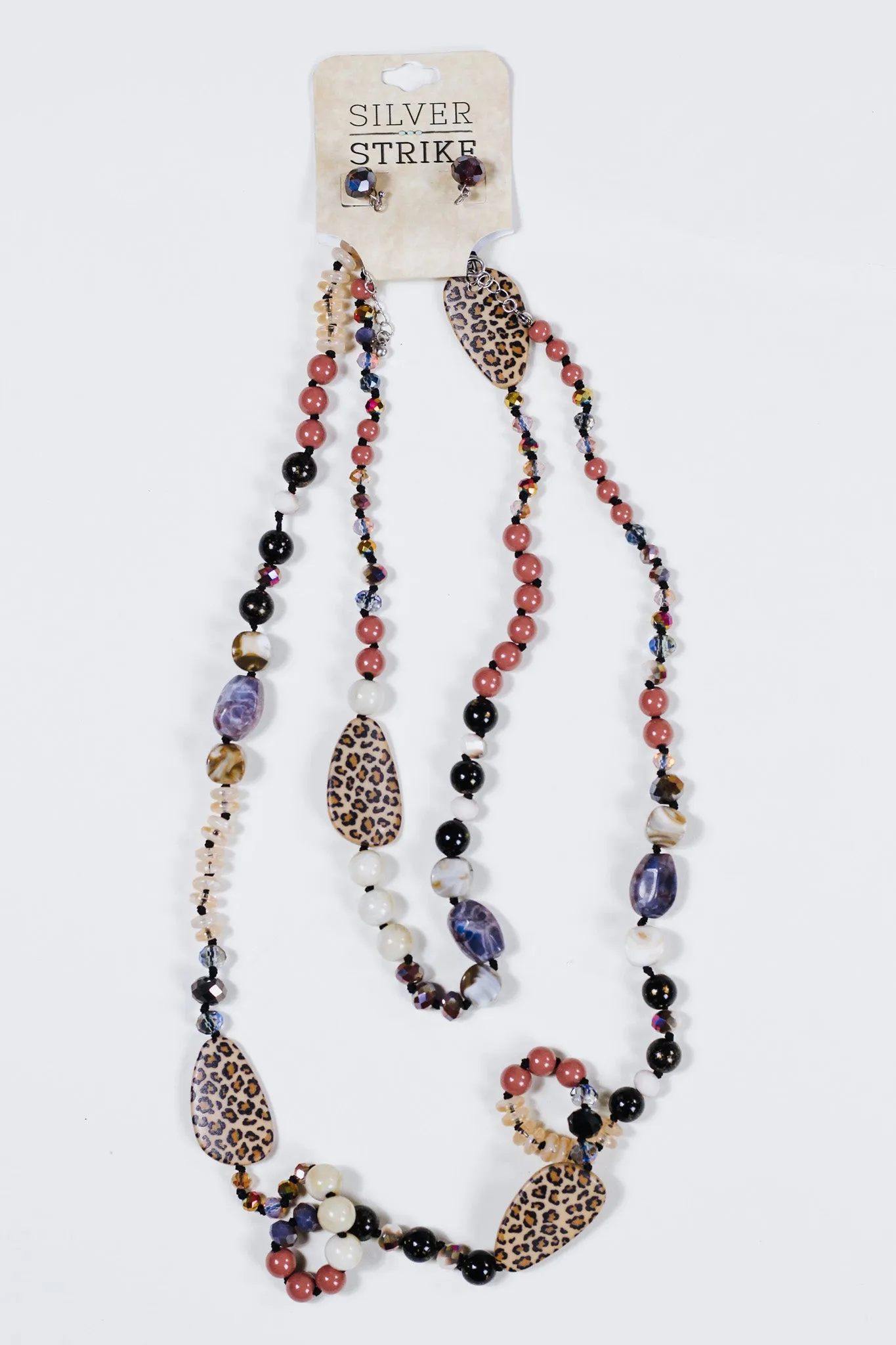 Silver Strike Necklace Set Leopard Multicolored Beads