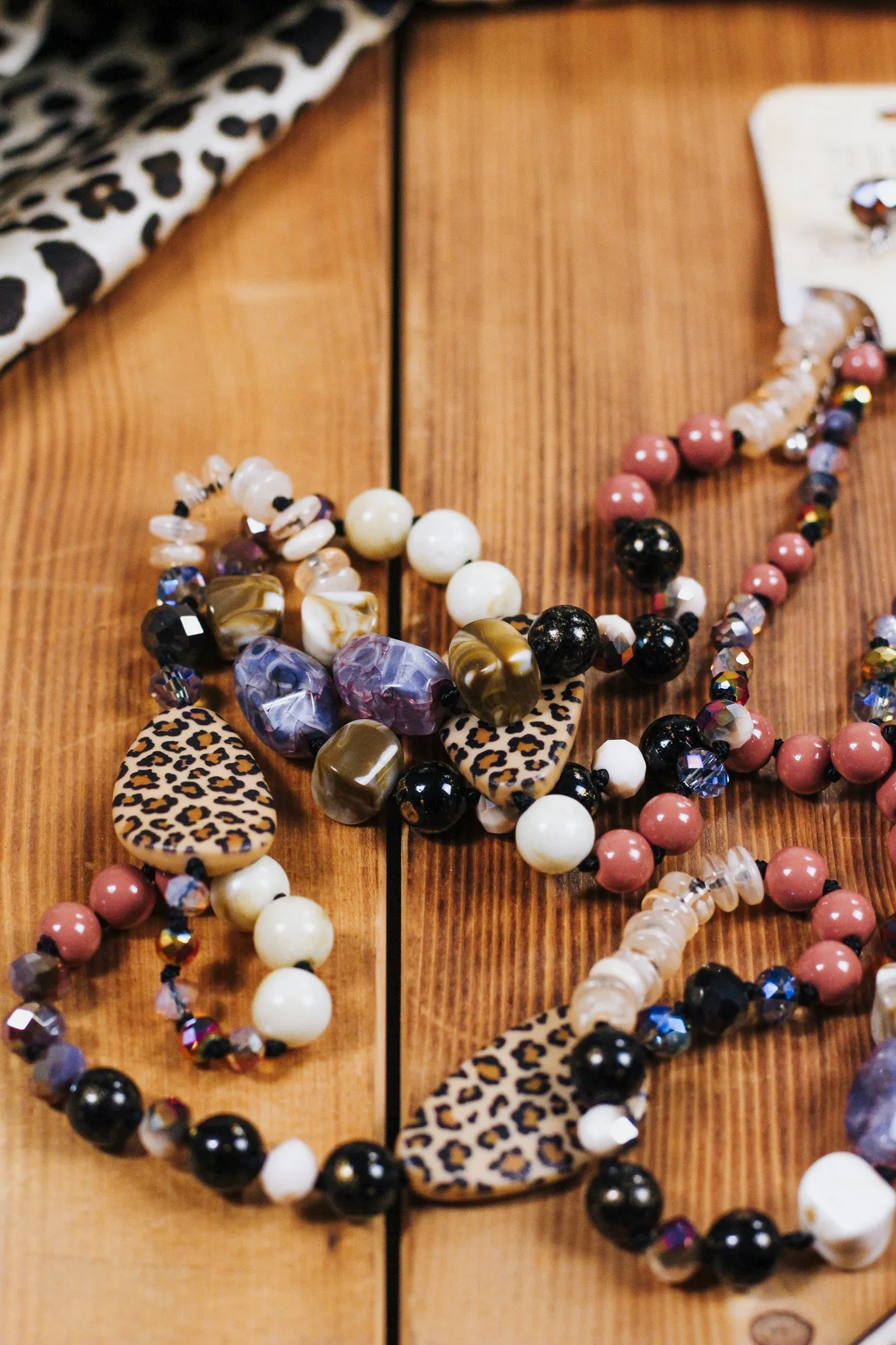 Silver Strike Necklace Set Leopard Multicolored Beads