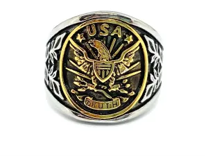SK6202 Mens Patriotic USA Truth Ring Silver with Gold Face Low Profile