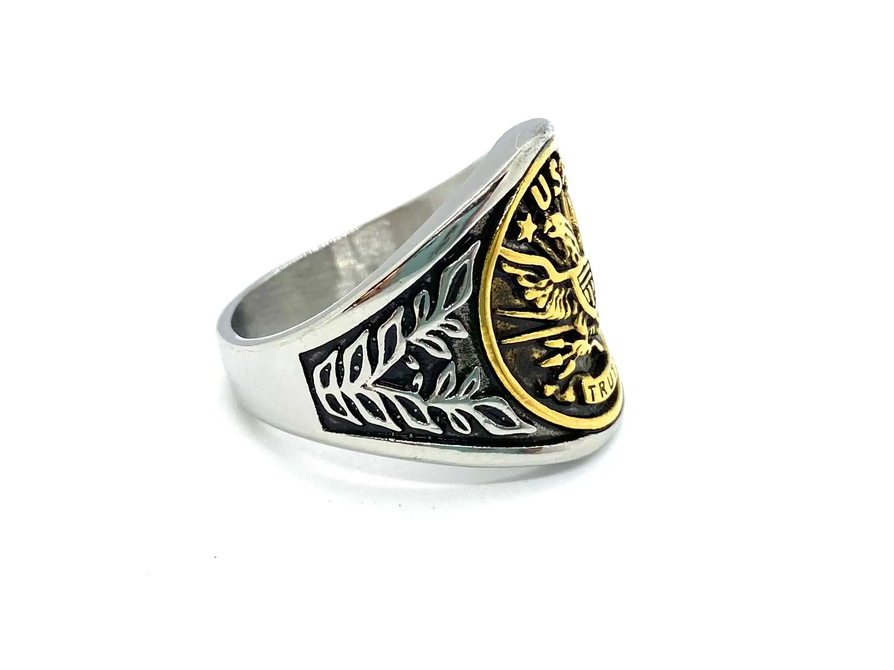 SK6202 Mens Patriotic USA Truth Ring Silver with Gold Face Low Profile