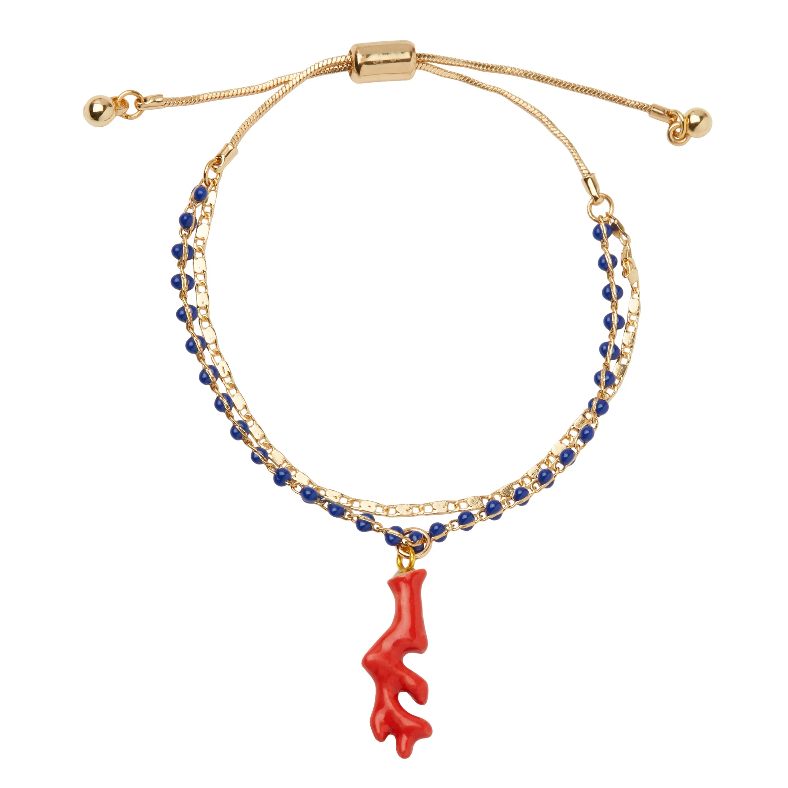 Small Red Coral Beaded Charm Bracelet