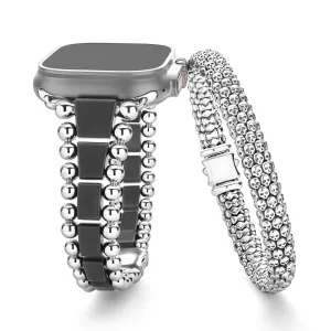 Smart Caviar Matte Black Ceramic and Caviar Beaded Skull Bracelet Gift Set