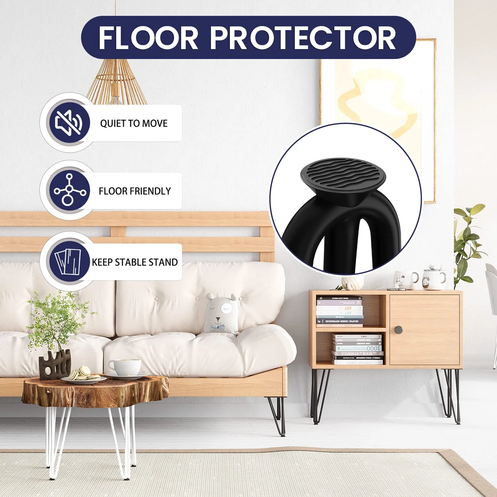 SMARTSTANDARD 10" Metal Hairpin Coffee Table Legs, 1/2" 3 Solid Rods, Industrial Home DIY Projects for Furniture, Bench, Dining Board, Desk, High-Stand with Rubber Floor Protectors, Black, 4PCS