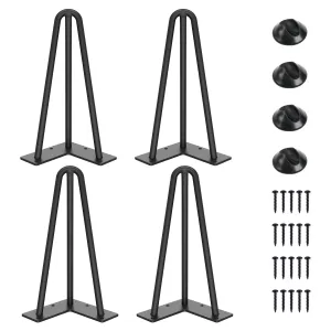 SMARTSTANDARD 10" Metal Hairpin Coffee Table Legs, 1/2" 3 Solid Rods, Industrial Home DIY Projects for Furniture, Bench, Dining Board, Desk, High-Stand with Rubber Floor Protectors, Black, 4PCS