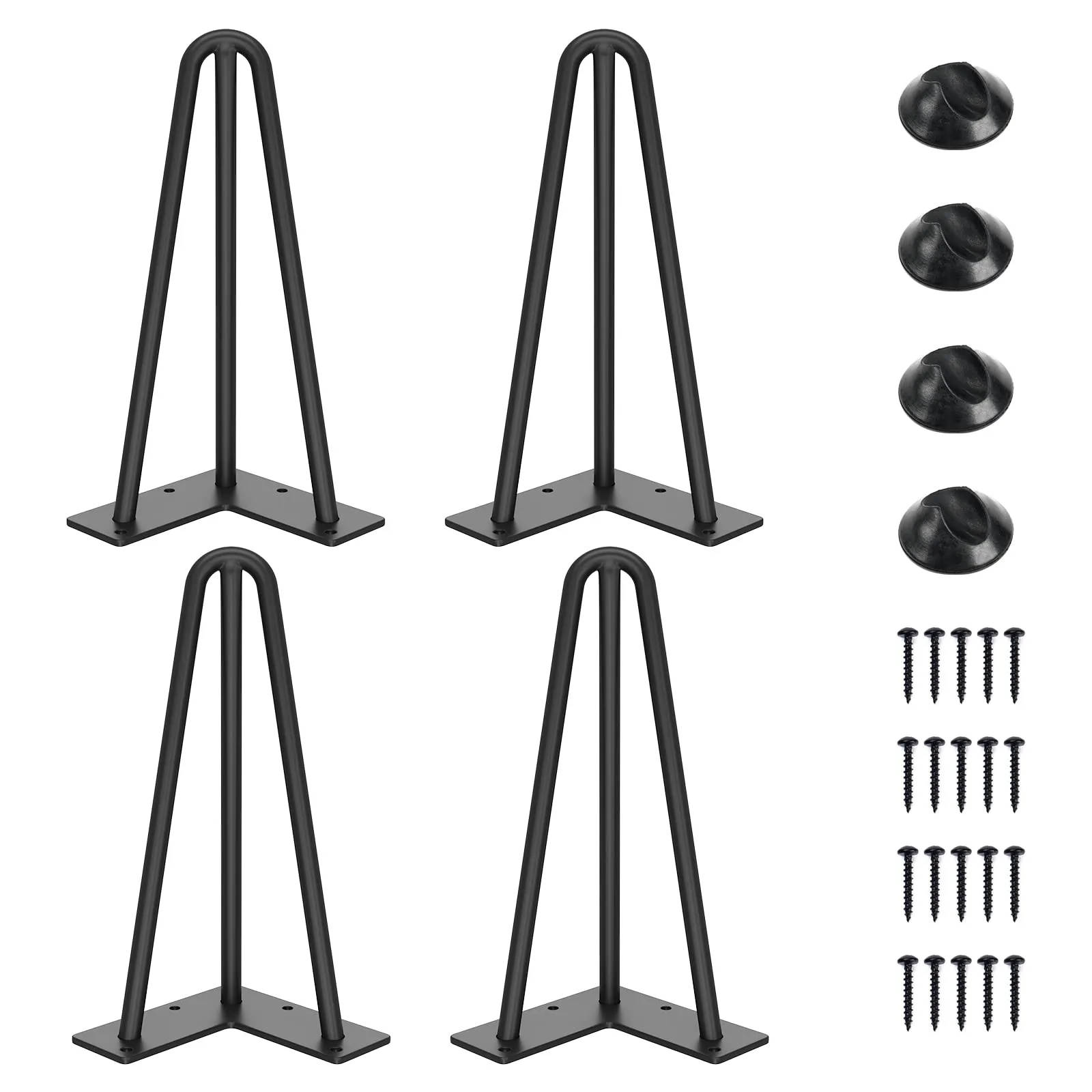 SMARTSTANDARD 10" Metal Hairpin Coffee Table Legs, 1/2" 3 Solid Rods, Industrial Home DIY Projects for Furniture, Bench, Dining Board, Desk, High-Stand with Rubber Floor Protectors, Black, 4PCS