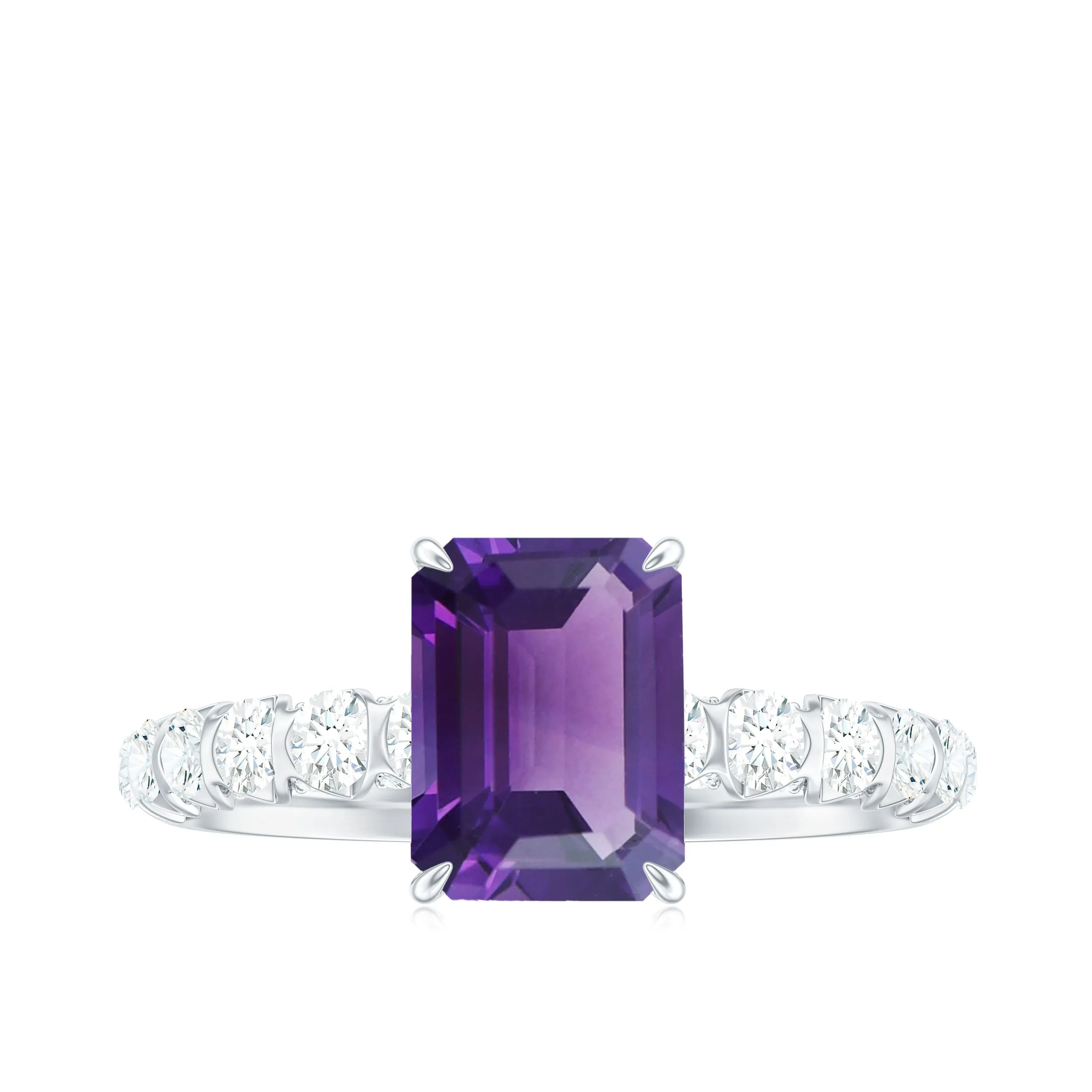 Solitaire Amethyst Engagement Ring with Diamond