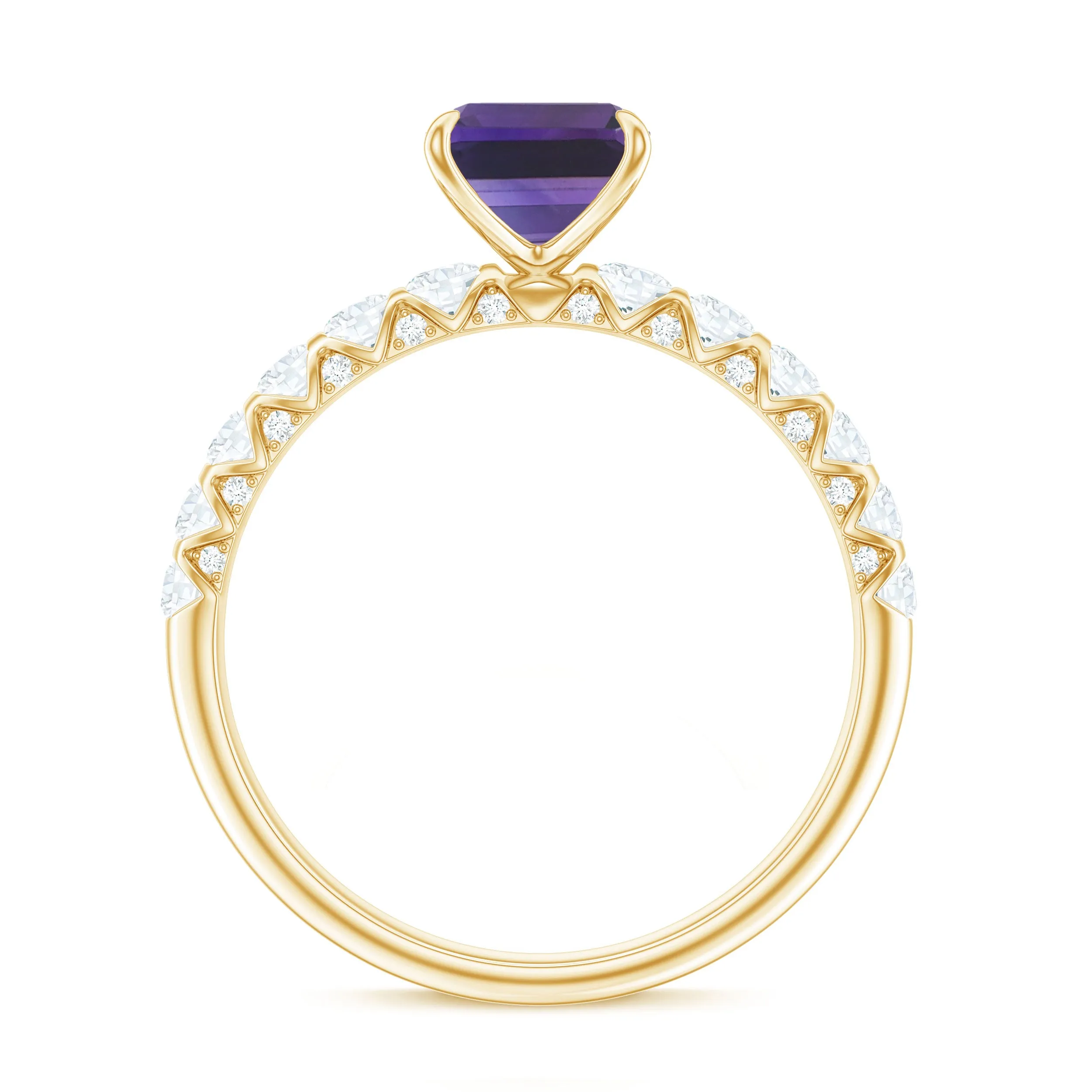 Solitaire Amethyst Engagement Ring with Diamond