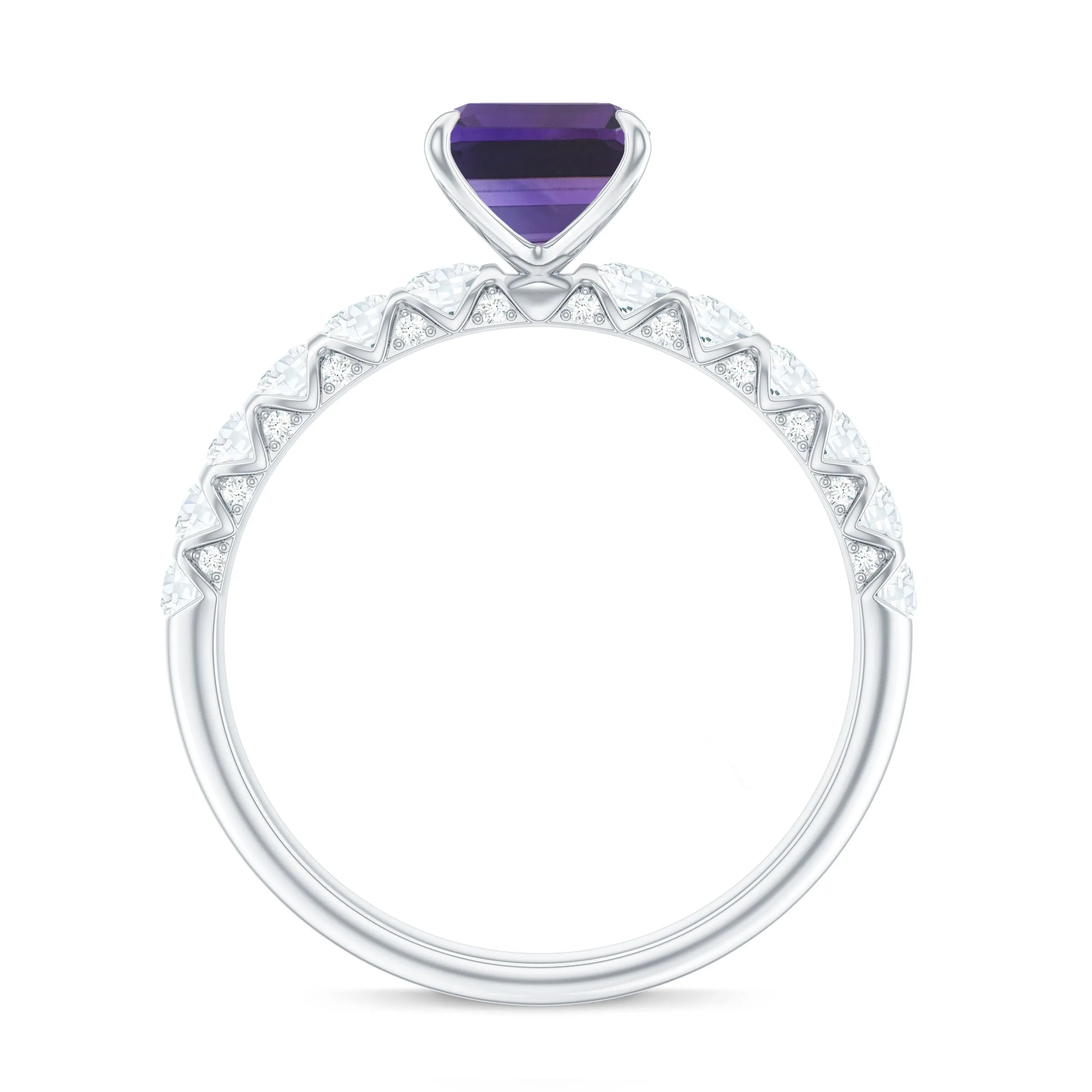 Solitaire Amethyst Engagement Ring with Diamond