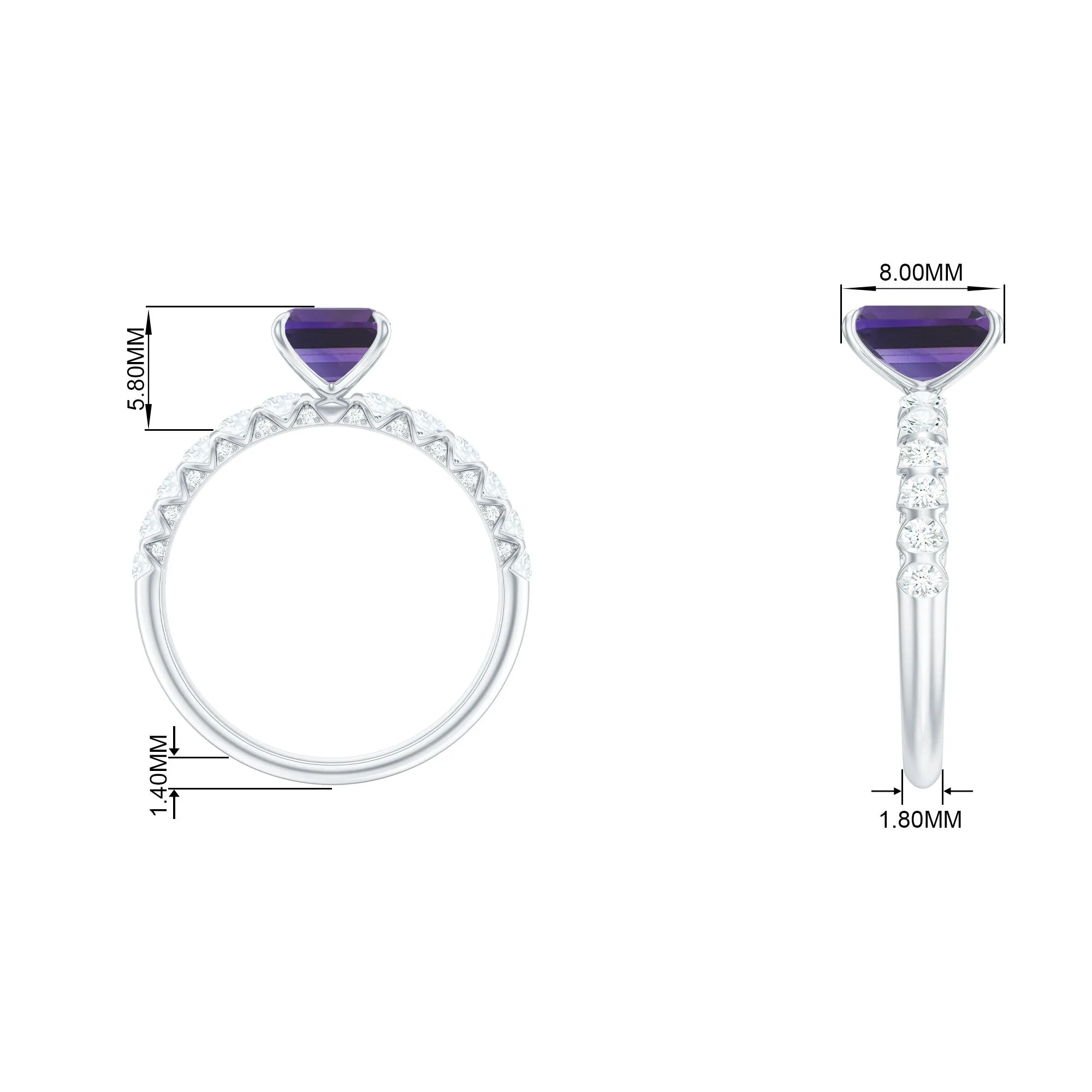 Solitaire Amethyst Engagement Ring with Diamond