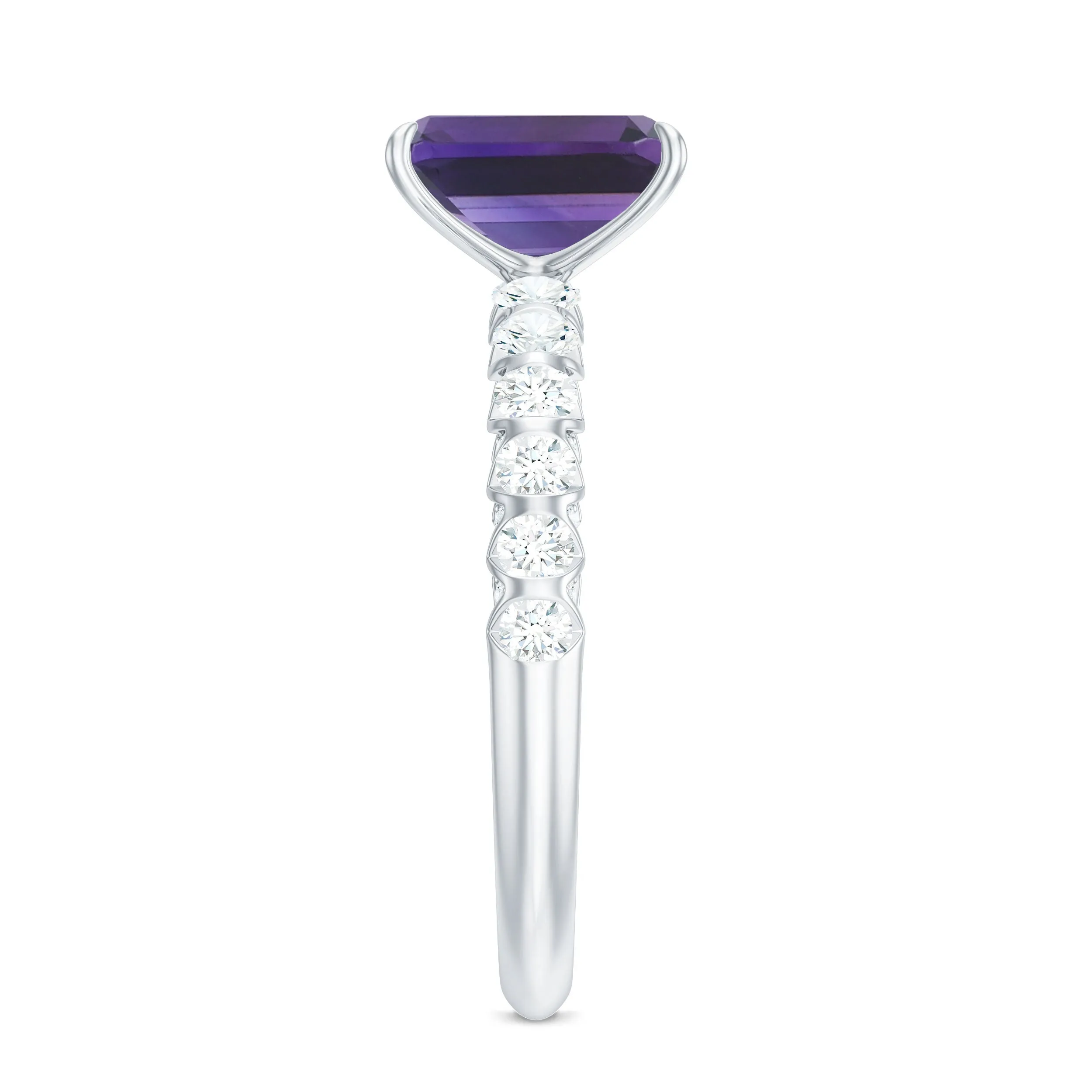 Solitaire Amethyst Engagement Ring with Diamond
