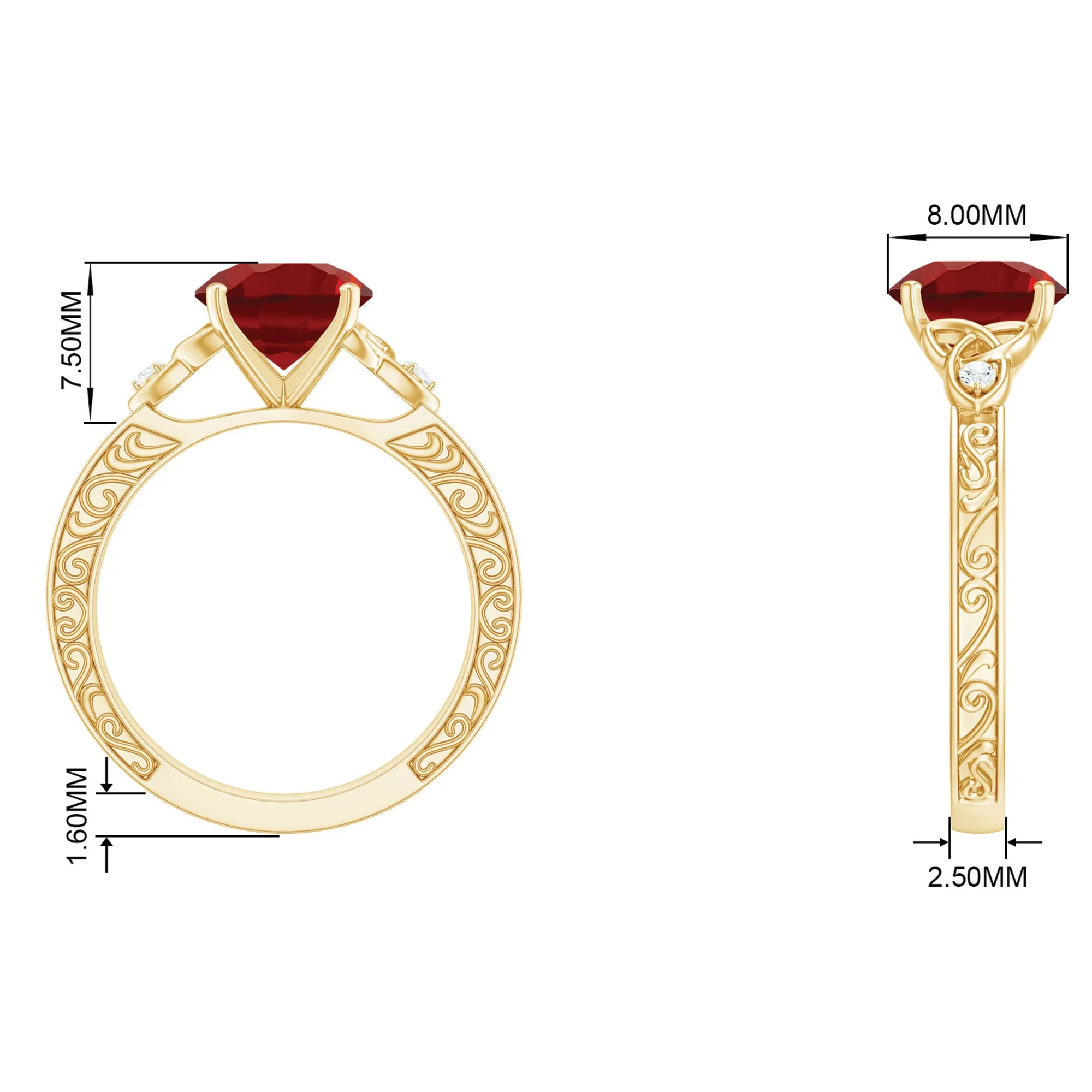 Solitaire Created Ruby Celtic Knot Ring with Diamond
