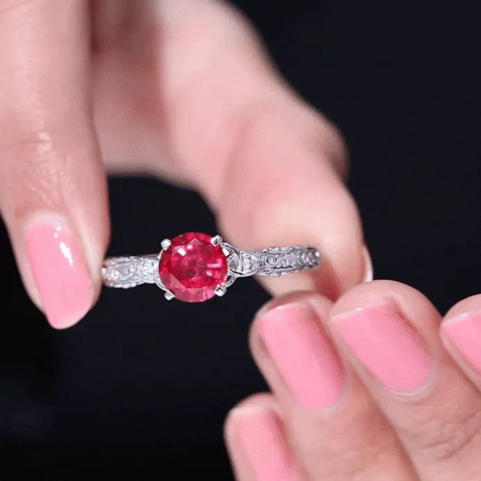 Solitaire Created Ruby Celtic Knot Ring with Diamond