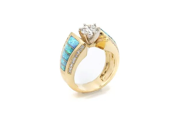 Southwestern Bridal 1.40 ctw GIA Certified Diamond and Opal Inlay Ring
