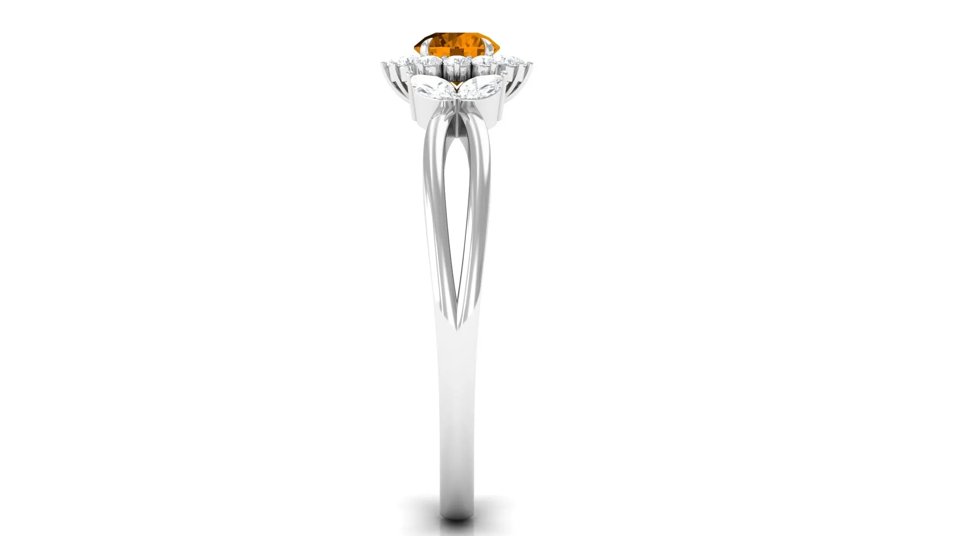 Split Shank Citrine Flower Engagement Ring with Diamond
