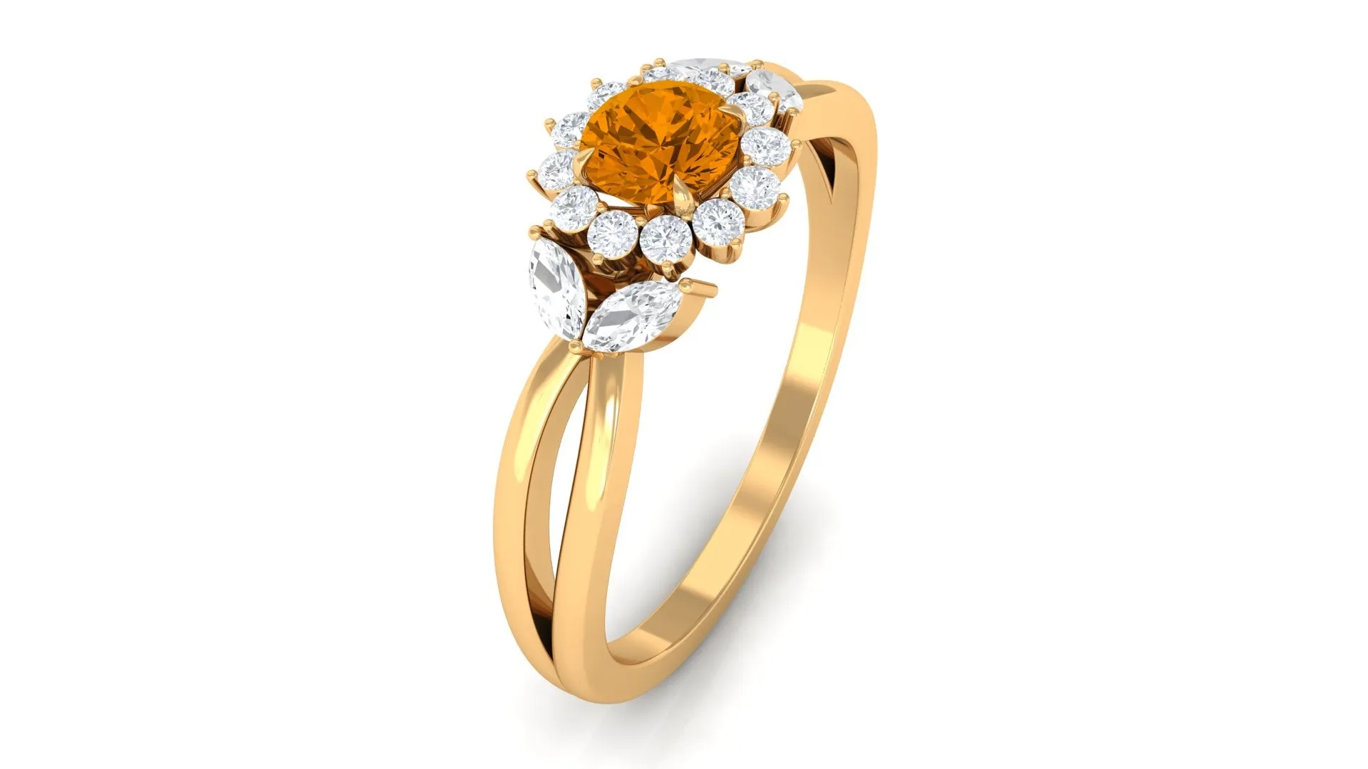 Split Shank Citrine Flower Engagement Ring with Diamond