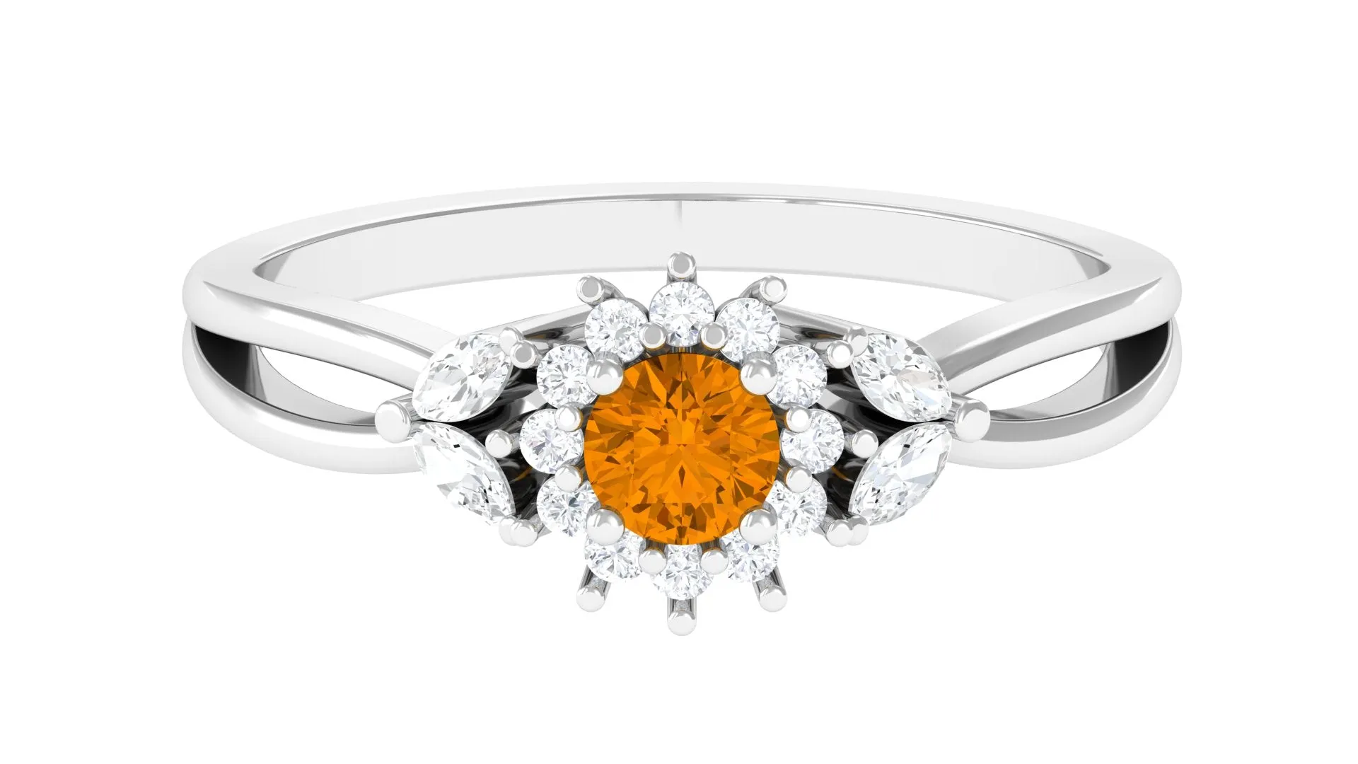 Split Shank Citrine Flower Engagement Ring with Diamond