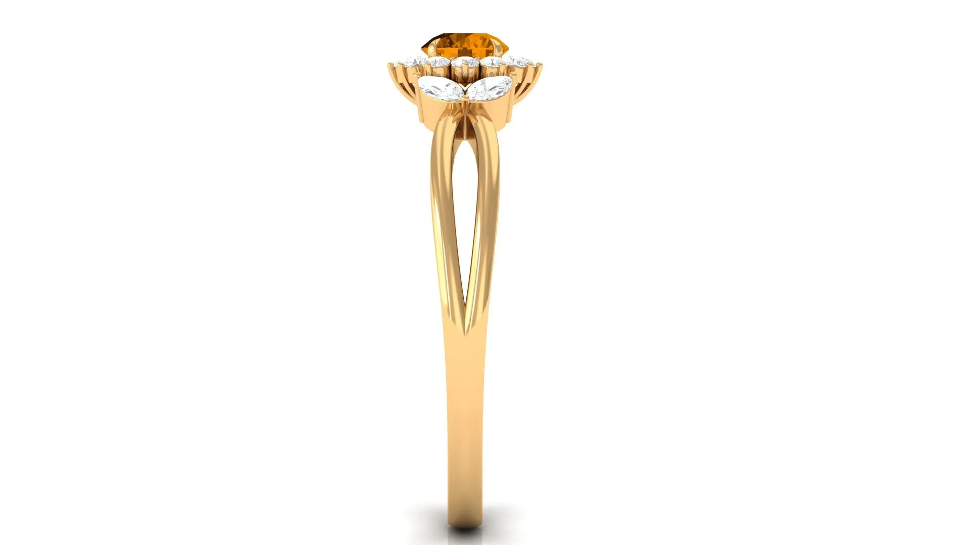 Split Shank Citrine Flower Engagement Ring with Diamond