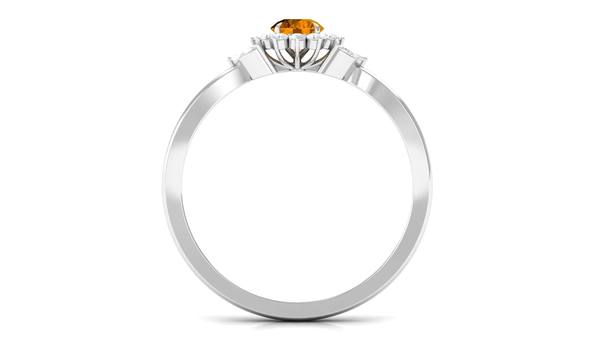 Split Shank Citrine Flower Engagement Ring with Diamond