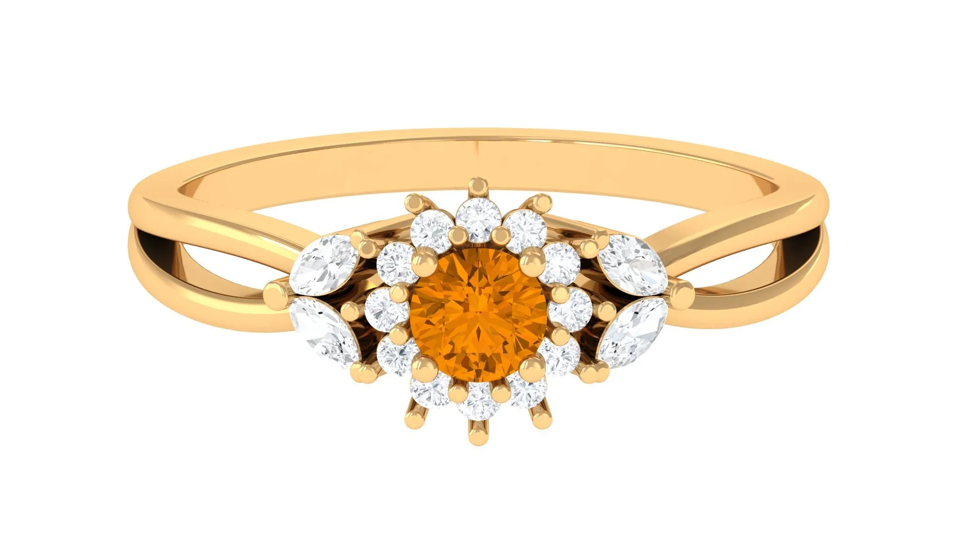 Split Shank Citrine Flower Engagement Ring with Diamond