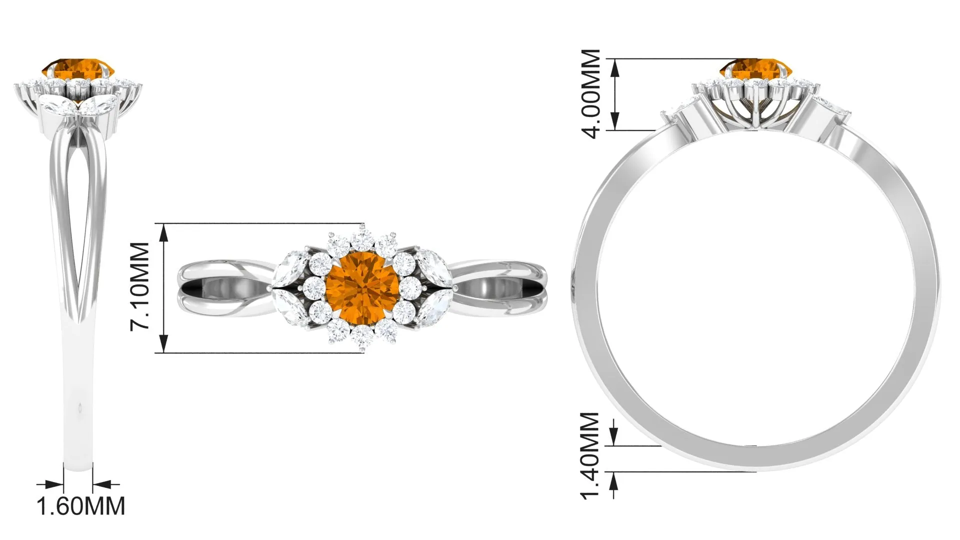 Split Shank Citrine Flower Engagement Ring with Diamond