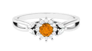 Split Shank Citrine Flower Engagement Ring with Diamond