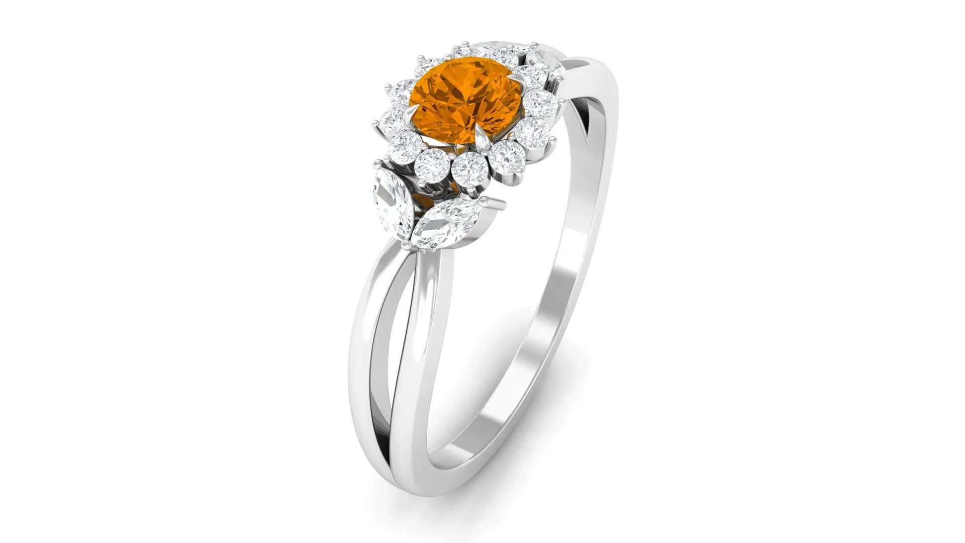 Split Shank Citrine Flower Engagement Ring with Diamond