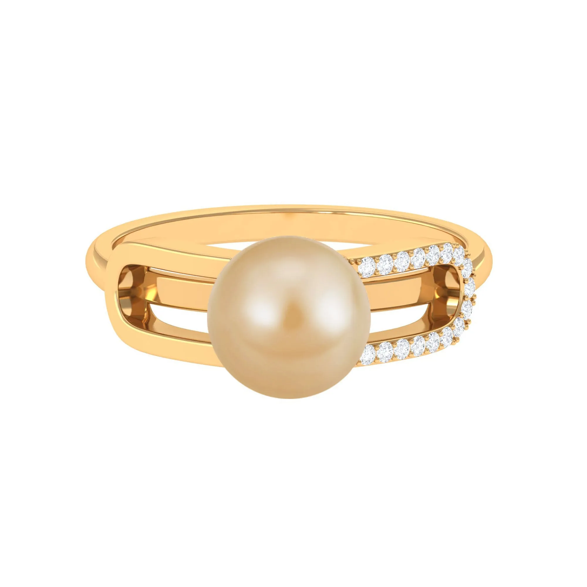 Split Shank South Sea Pearl Solitaire Engagement Ring with Diamond
