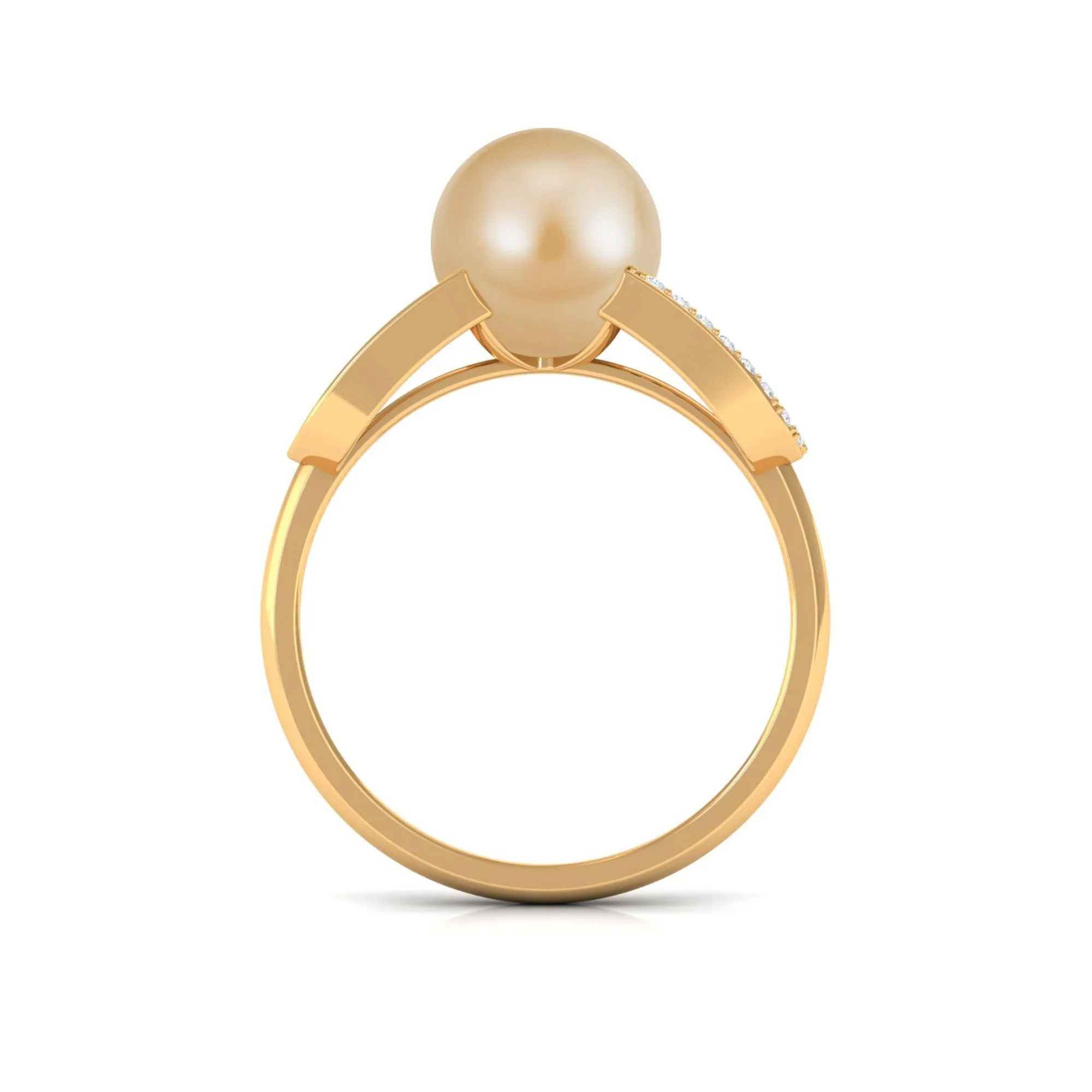 Split Shank South Sea Pearl Solitaire Engagement Ring with Diamond