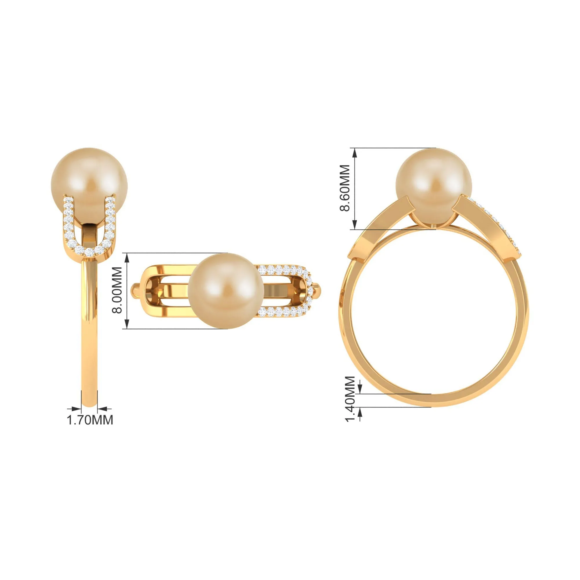 Split Shank South Sea Pearl Solitaire Engagement Ring with Diamond