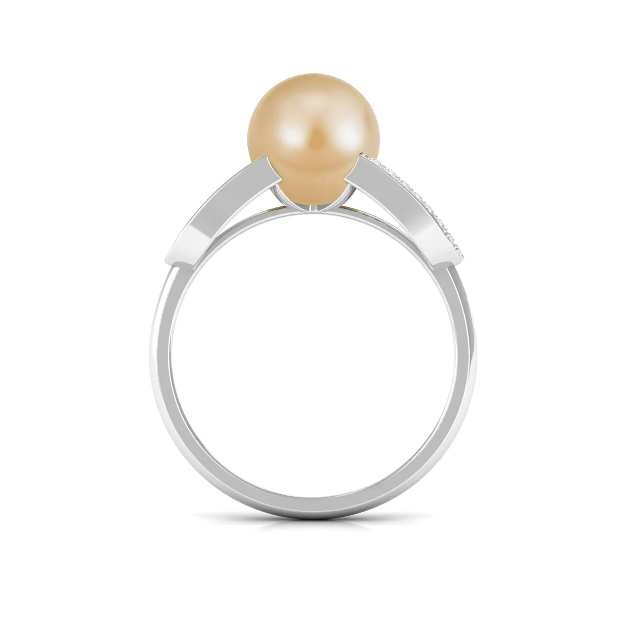 Split Shank South Sea Pearl Solitaire Engagement Ring with Diamond