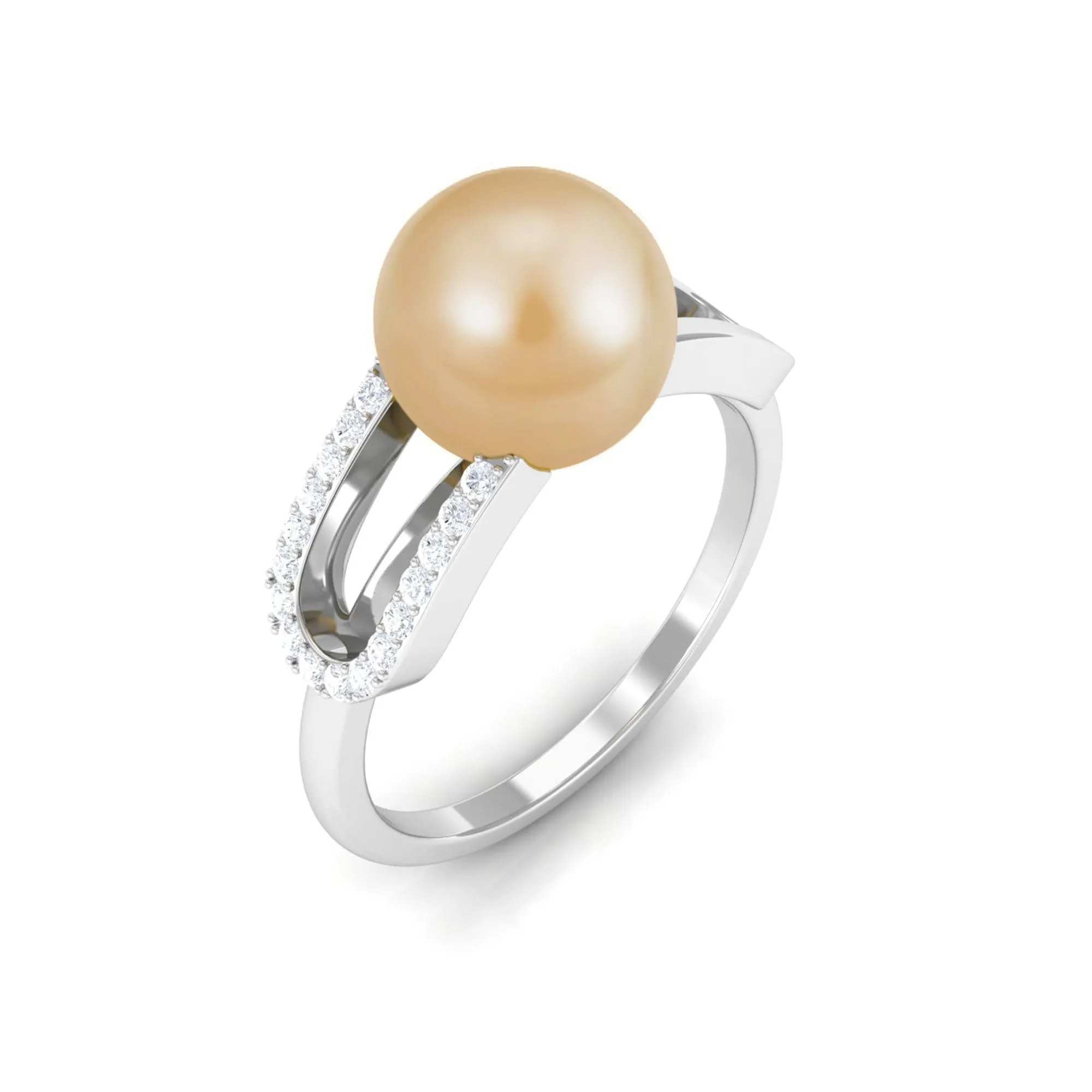 Split Shank South Sea Pearl Solitaire Engagement Ring with Diamond