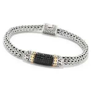 SS/18K 6.75" BLACK SPINEL PAVE BRACELET