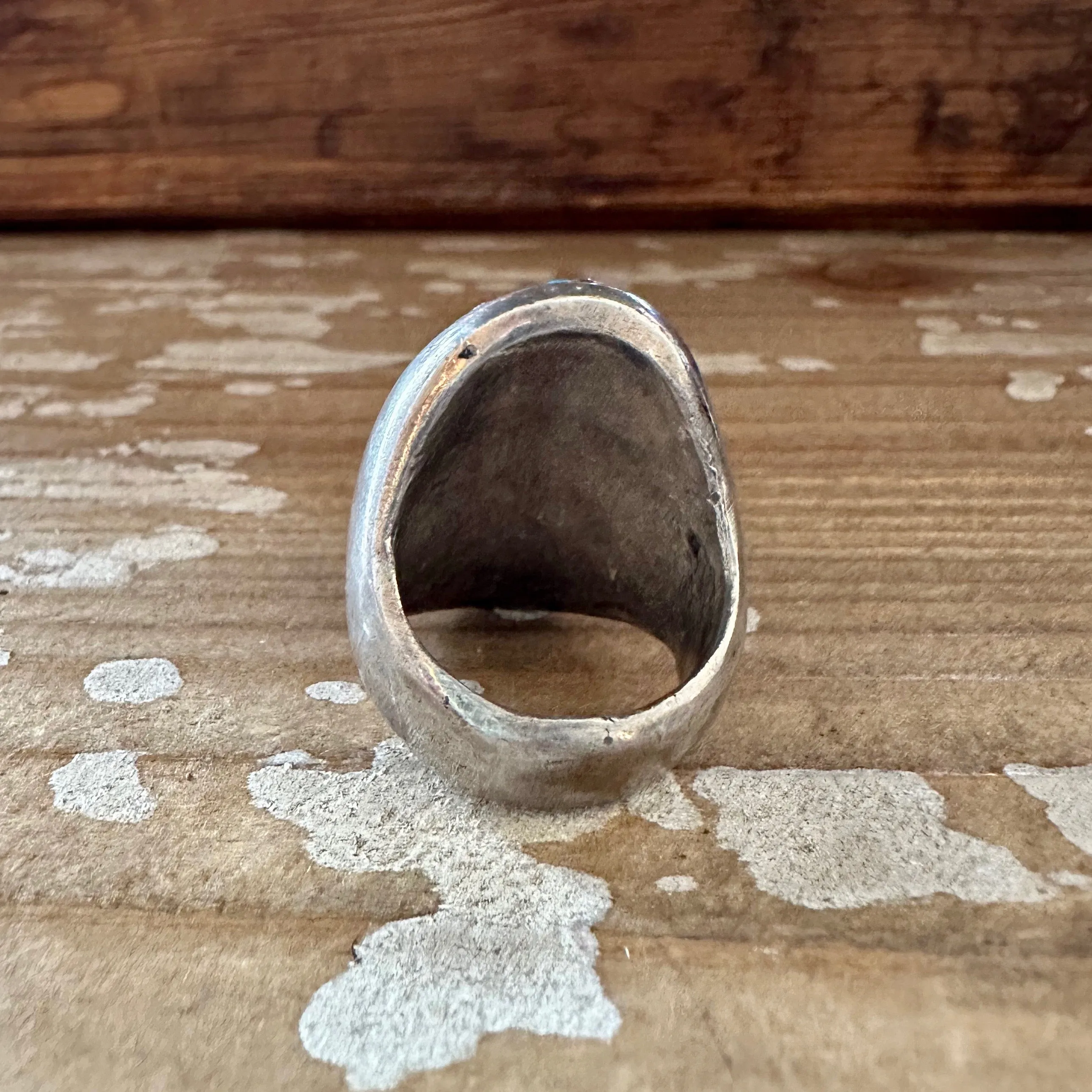 STEPPING STONES Vintage Handmade Men's Ring Sterling Silver, Turquoise, Coral • Size 9 1/2