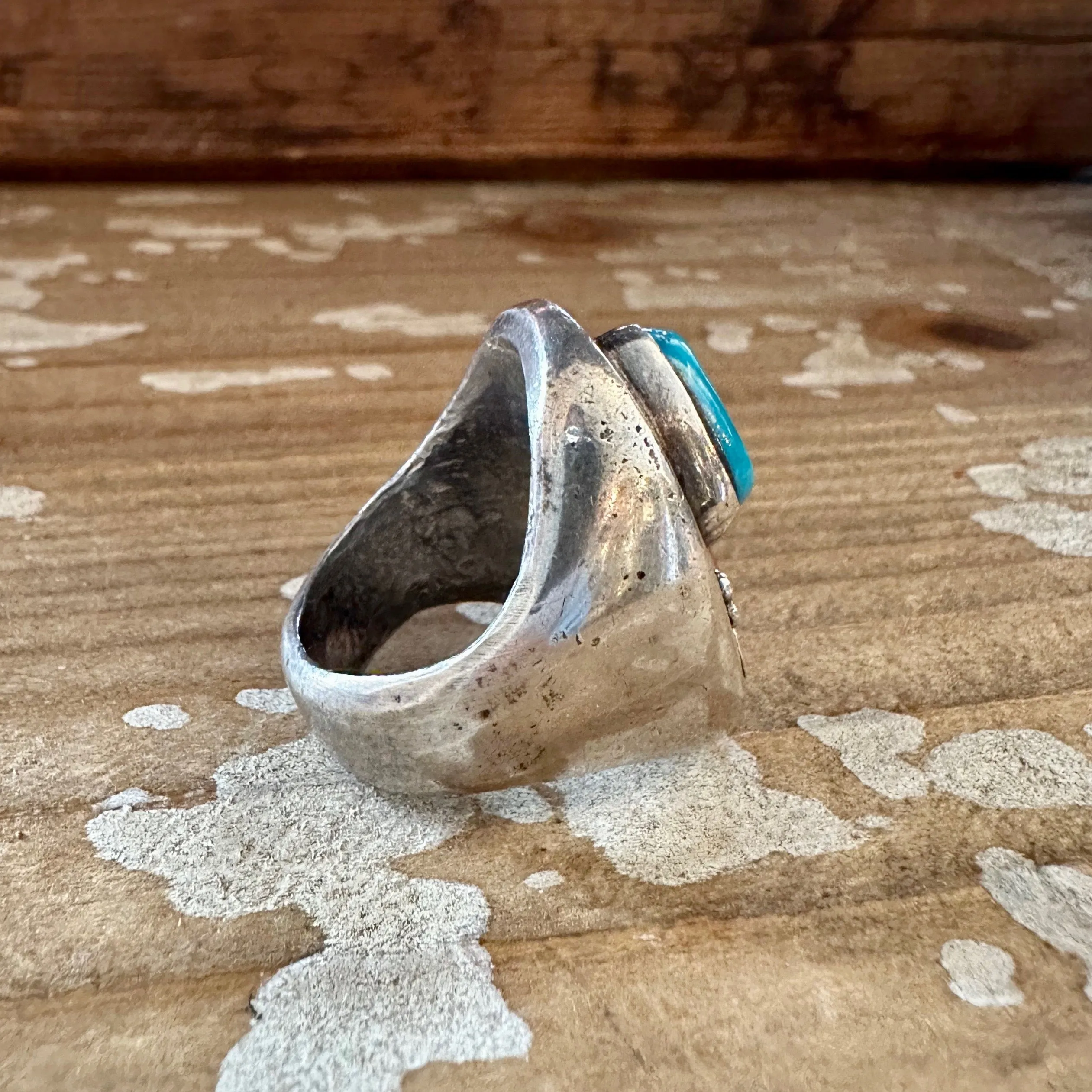 STEPPING STONES Vintage Handmade Men's Ring Sterling Silver, Turquoise, Coral • Size 9 1/2