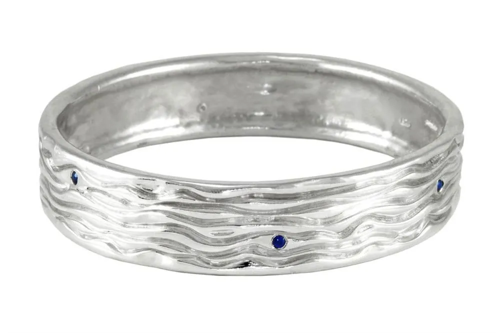 Sterling Silver Bangle Bracelet With Six Small Blue Sapphires