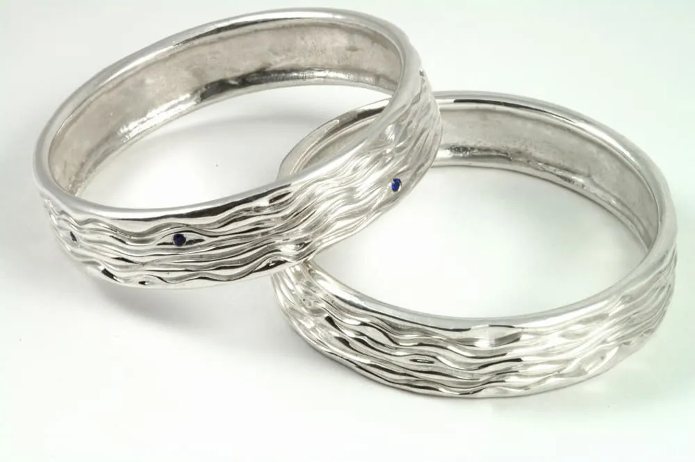 Sterling Silver Bangle Bracelet With Six Small Blue Sapphires
