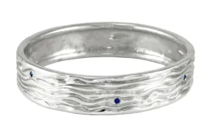 Sterling Silver Bangle Bracelet With Six Small Blue Sapphires