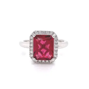 Sterling Silver Emerald Cut CZ Ruby Ring