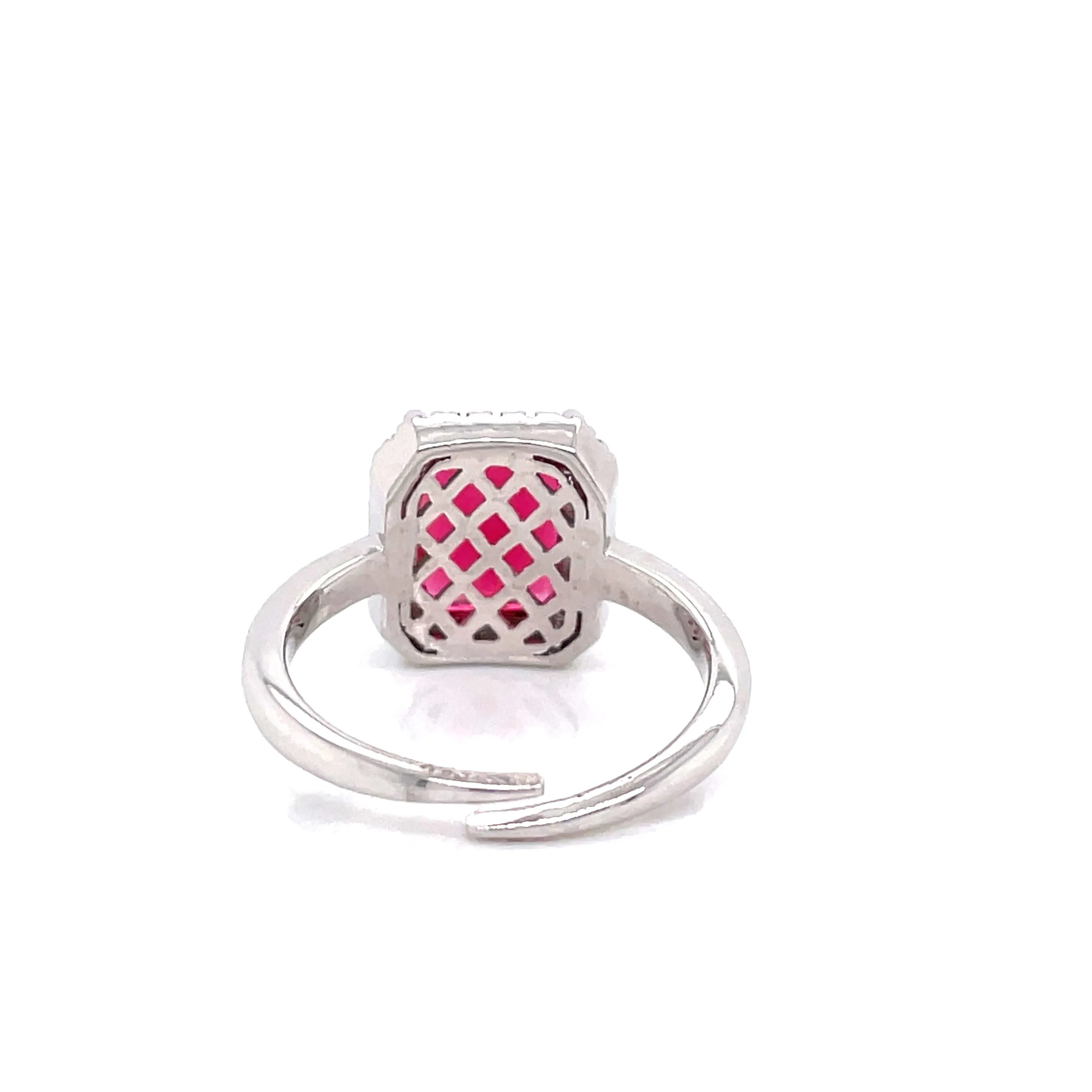 Sterling Silver Emerald Cut CZ Ruby Ring
