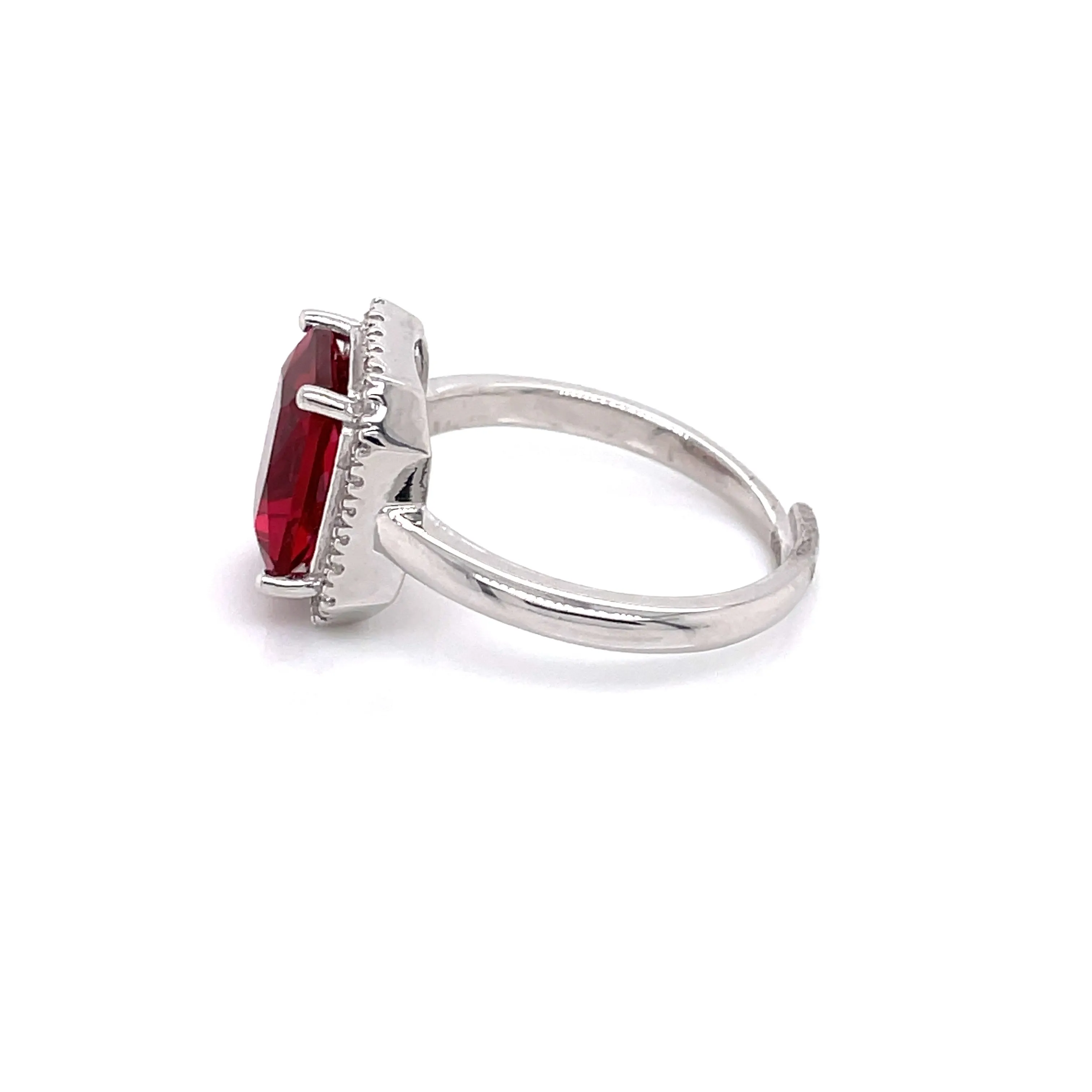 Sterling Silver Emerald Cut CZ Ruby Ring