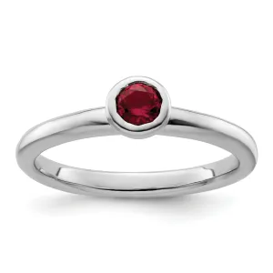 Sterling Silver Low 4MM Round Created Ruby Ring