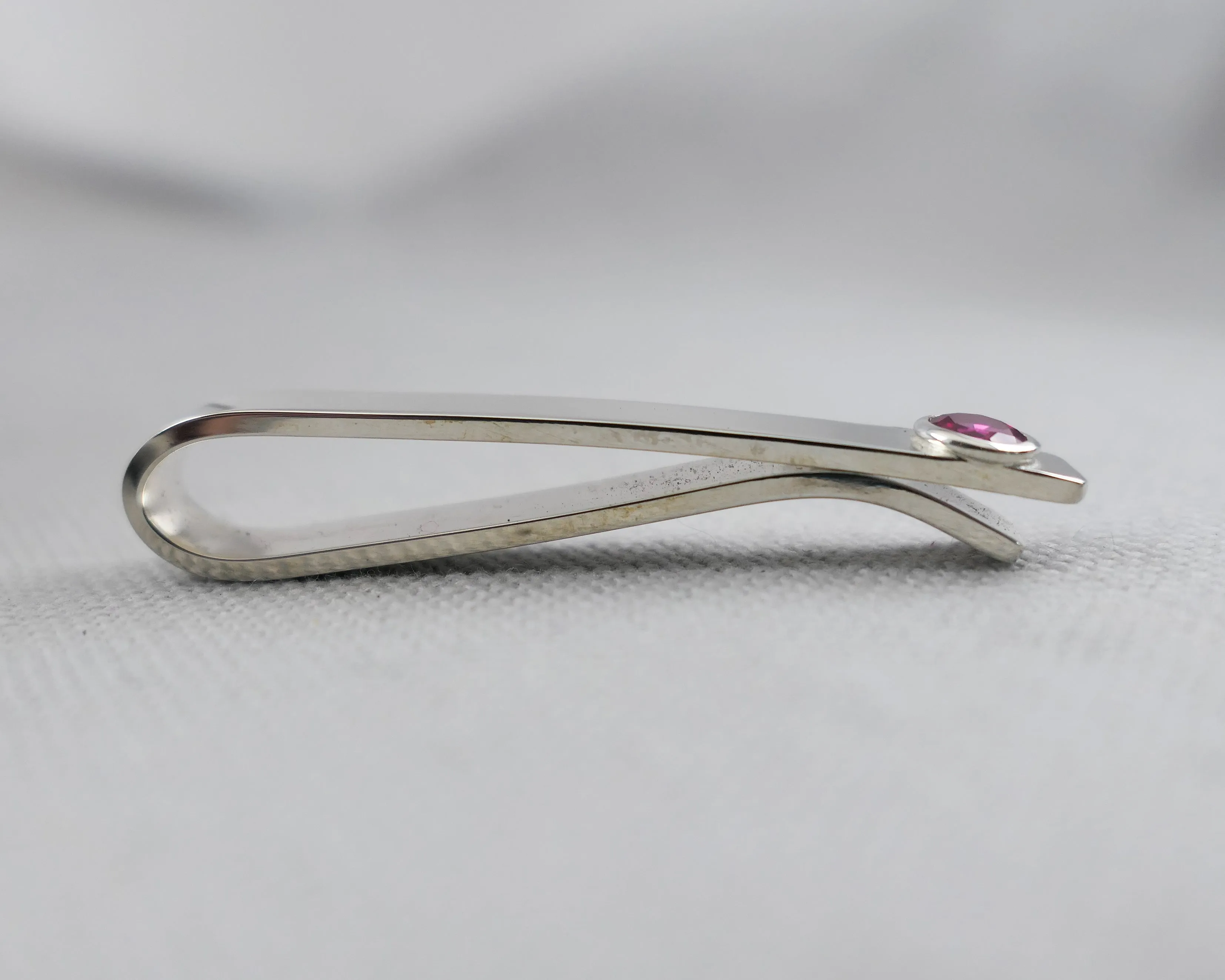 Sterling Silver Ruby Bezel Set Slide Tie Bar