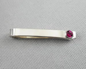 Sterling Silver Ruby Bezel Set Slide Tie Bar