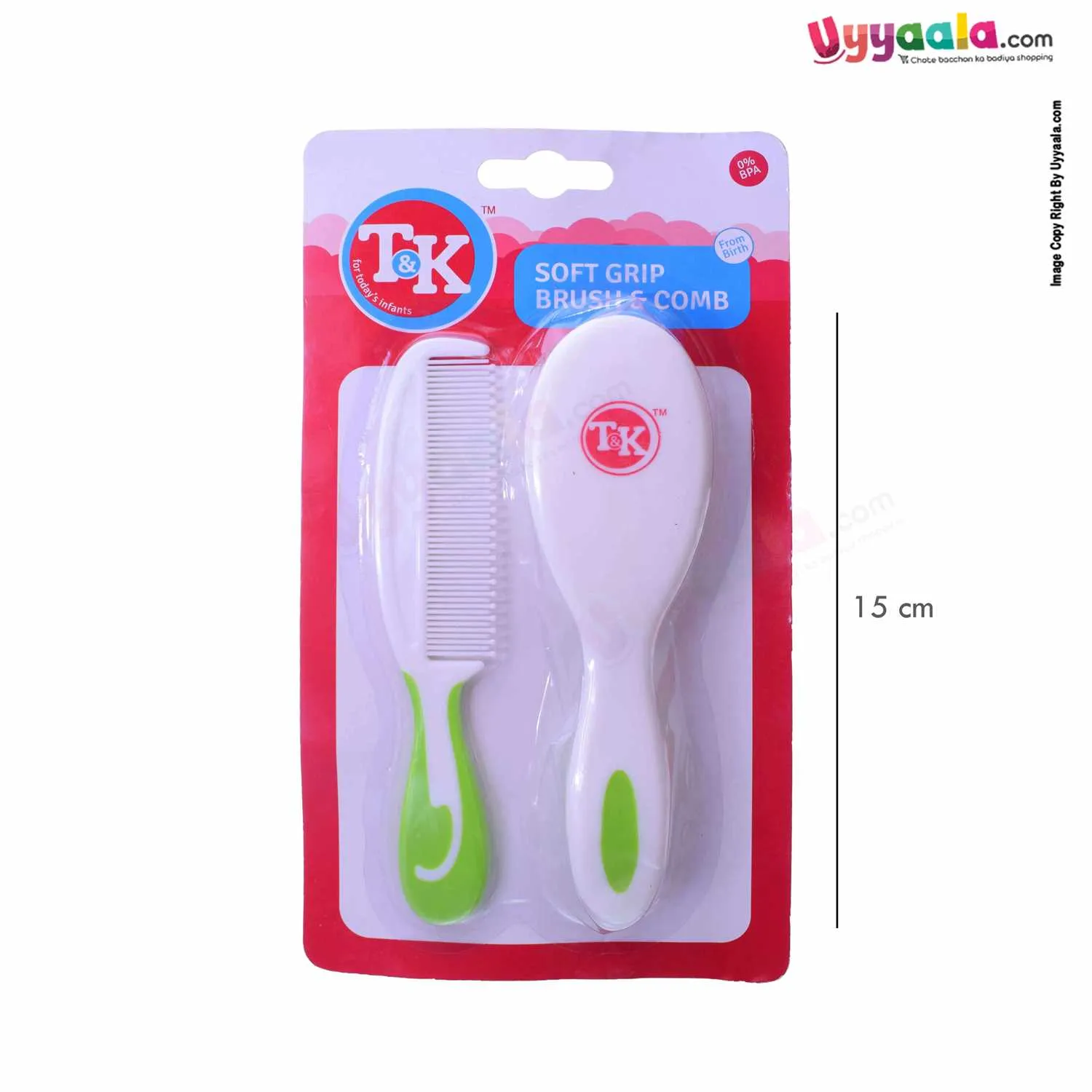 T&K Soft Grip Brush & Comb - White-Green