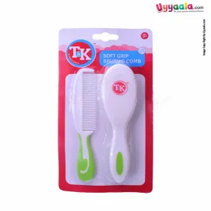 T&K Soft Grip Brush & Comb - White-Green