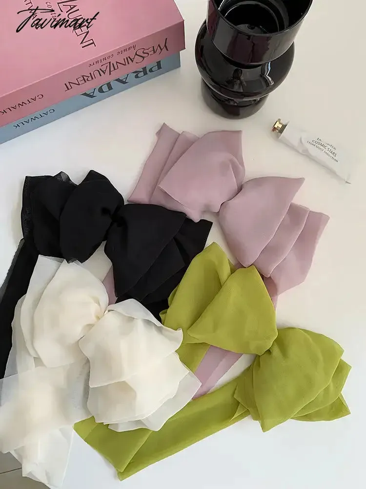 TAVIMART -  Chiffon Multi-layer Large Barrette Bow Hairpin For Female Streamer Fairy Back Head Ponytail Spring Clip French Lazy Headdress