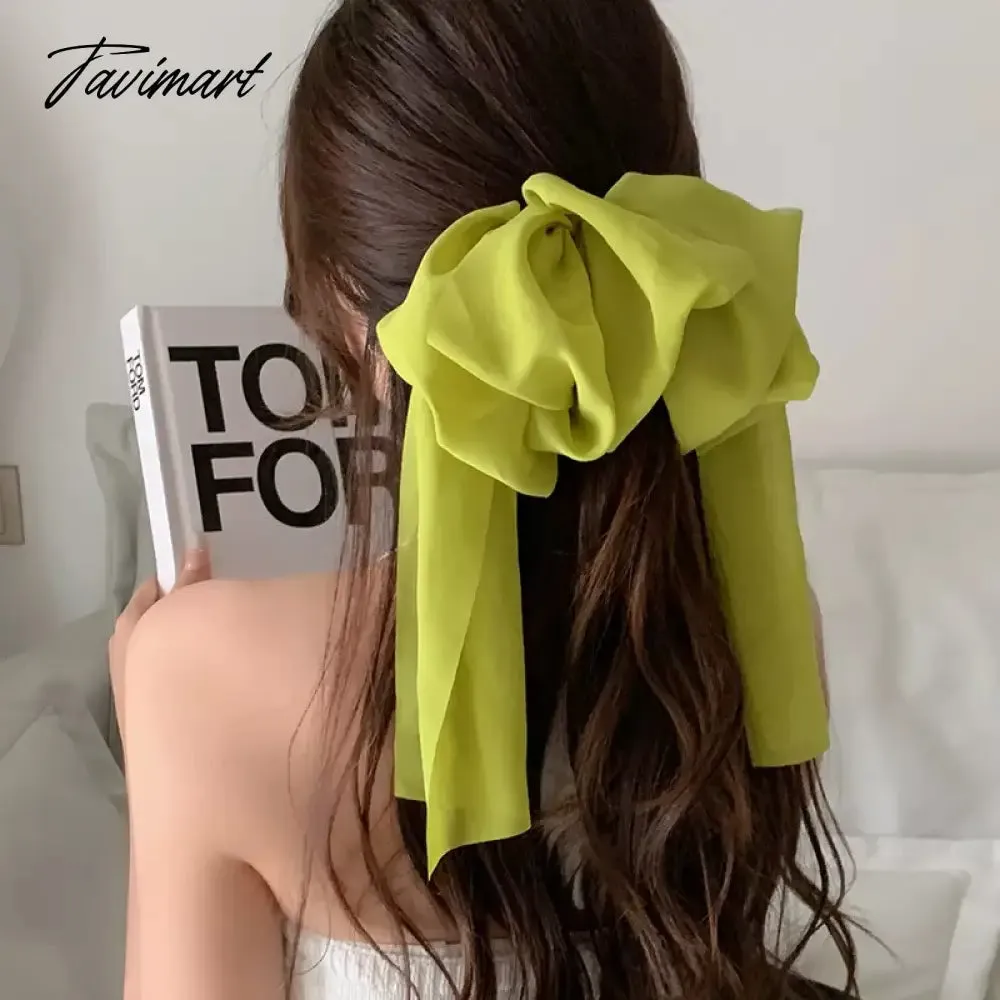TAVIMART -  Chiffon Multi-layer Large Barrette Bow Hairpin For Female Streamer Fairy Back Head Ponytail Spring Clip French Lazy Headdress