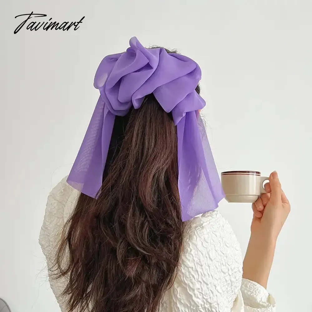 TAVIMART -  Chiffon Multi-layer Large Barrette Bow Hairpin For Female Streamer Fairy Back Head Ponytail Spring Clip French Lazy Headdress